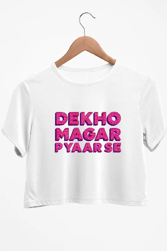 Metallic - Finish Women's Crop Top in Silver for a Futuristic and Eye - Catching LookDekho Magar Pyaar Se Graphic Printed White Crop Top Metallic - Finish Women's Crop Top in Silver for a Futuristic and Eye - Catching LookDekho Magar Pyaar Se Graphic Printed White Crop Top