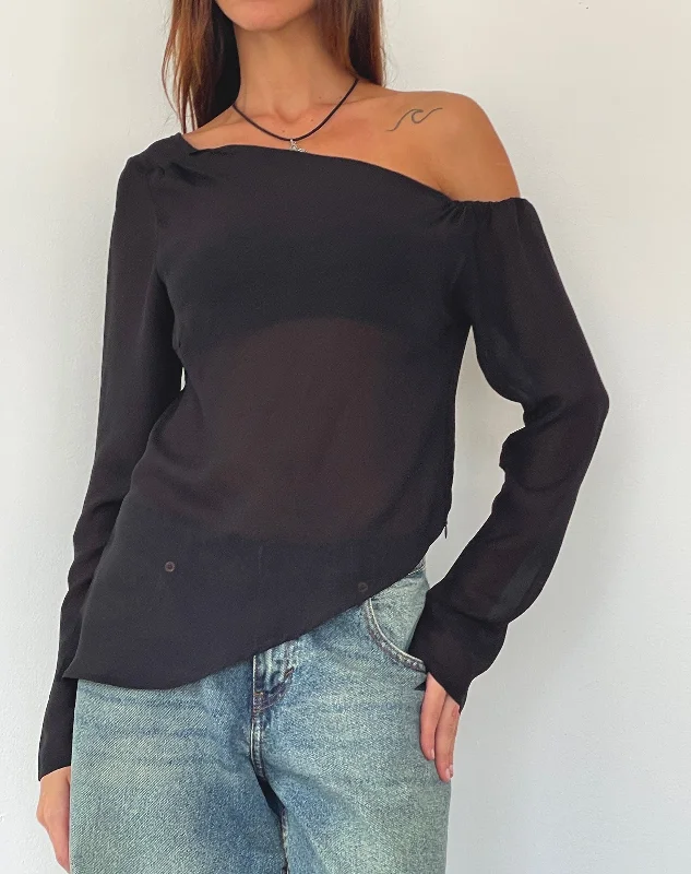 Mock Neck Women Long Sleeve Top for a Modern AestheticRiot Asymmetric Longline Top in Black Chiffon Mock Neck Women Long Sleeve Top for a Modern AestheticRiot Asymmetric Longline Top in Black Chiffon