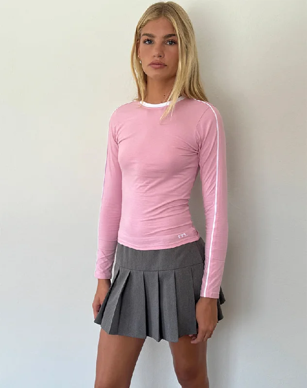 Organic Cotton Women Long Sleeve Top for Eco - Friendly ComfortBonija Long Sleeve Top in Flamingo Pink with White Piping and M Embroidery Organic Cotton Women Long Sleeve Top for Eco - Friendly ComfortBonija Long Sleeve Top in Flamingo Pink with White Piping and M Embroidery