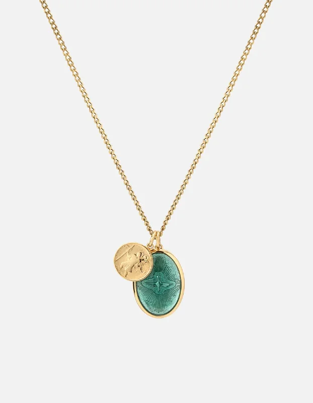 Magnetic Clasp Women's Rings for Easy Wearing and RemovalMini Dove Necklace, Gold/Teal