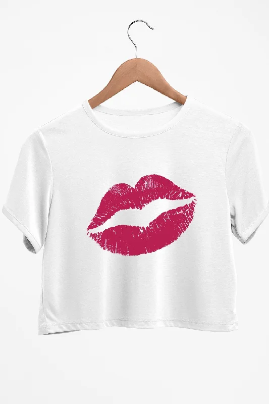 Metallic - Finish Women's Crop Top in Silver for a Futuristic and Eye - Catching LookRed Lip Graphic Printed White Crop Top Metallic - Finish Women's Crop Top in Silver for a Futuristic and Eye - Catching LookRed Lip Graphic Printed White Crop Top