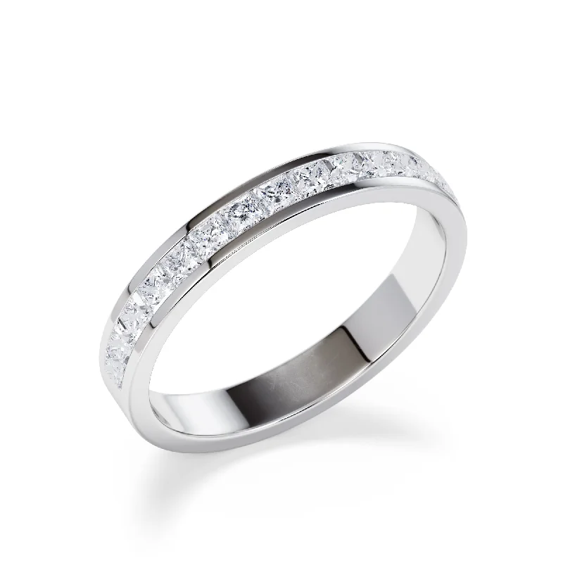 Princess - cut diamond engagement ring with a pavé - set band in platinum3mm Channel Set Princess Diamond Eternity Ring