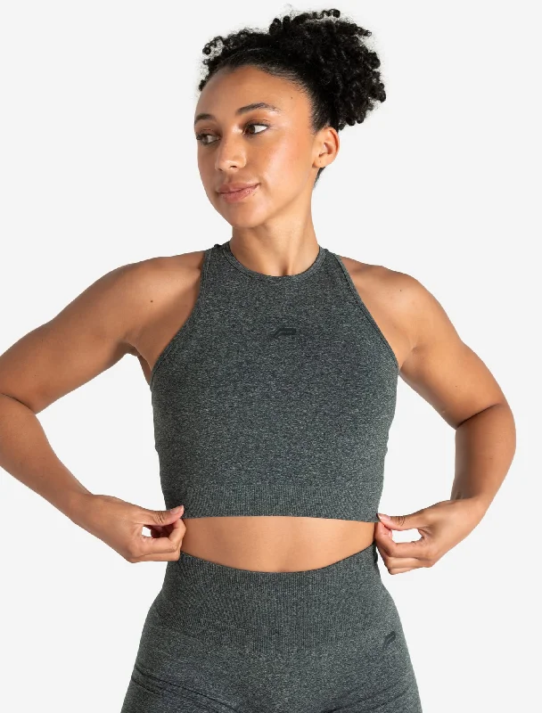 Sports - Style Women's Crop Top in Gray with Moisture - Wicking Fabric for WorkoutsForm Seamless Crop Tank - Green Marl Sports - Style Women's Crop Top in Gray with Moisture - Wicking Fabric for WorkoutsForm Seamless Crop Tank - Green Marl