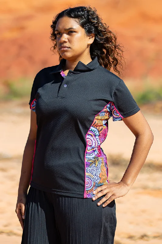 Polo shirt with a detachable hood for added versatilityCelebration Black Bamboo (Simpson) Women's Fitted Polo Shirt Polo shirt with a detachable hood for added versatilityCelebration Black Bamboo (Simpson) Women's Fitted Polo Shirt