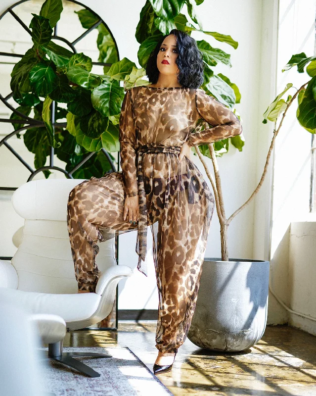 Anti - UV ray cover ups for outdoor summer activitiesLong Sleeved Sheer Leopard Jumpsuit- Jibri Anti - UV ray cover ups for outdoor summer activitiesLong Sleeved Sheer Leopard Jumpsuit- Jibri