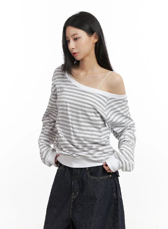 Cable - Knit Women Long Sleeve Top with a Cozy TextureLoose-Fit Striped Drop-Shoulder Top CN426 Cable - Knit Women Long Sleeve Top with a Cozy TextureLoose-Fit Striped Drop-Shoulder Top CN426