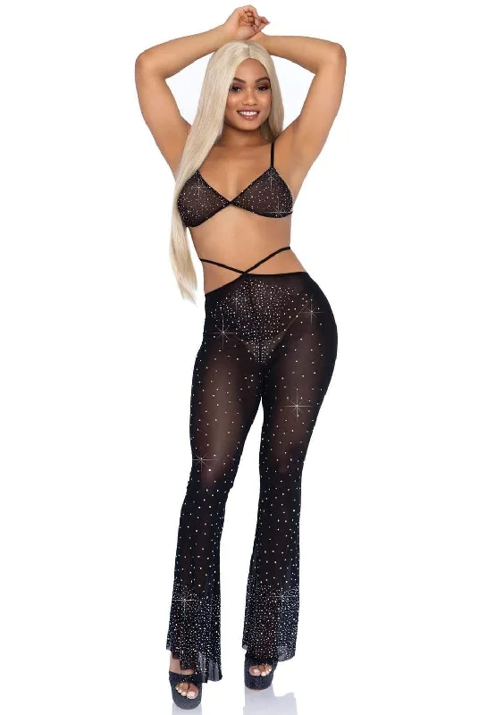 Plus Size Women's Patchwork - Design Jeans for a Unique Appearance2 PC Rhinestone Top and Flared Pants Plus Size Women's Patchwork - Design Jeans for a Unique Appearance2 PC Rhinestone Top and Flared Pants