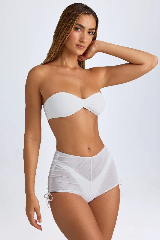 Plus - size floral print cover ups for a stylish beach lookSheer Ruched Mini Shorts in White Plus - size floral print cover ups for a stylish beach lookSheer Ruched Mini Shorts in White