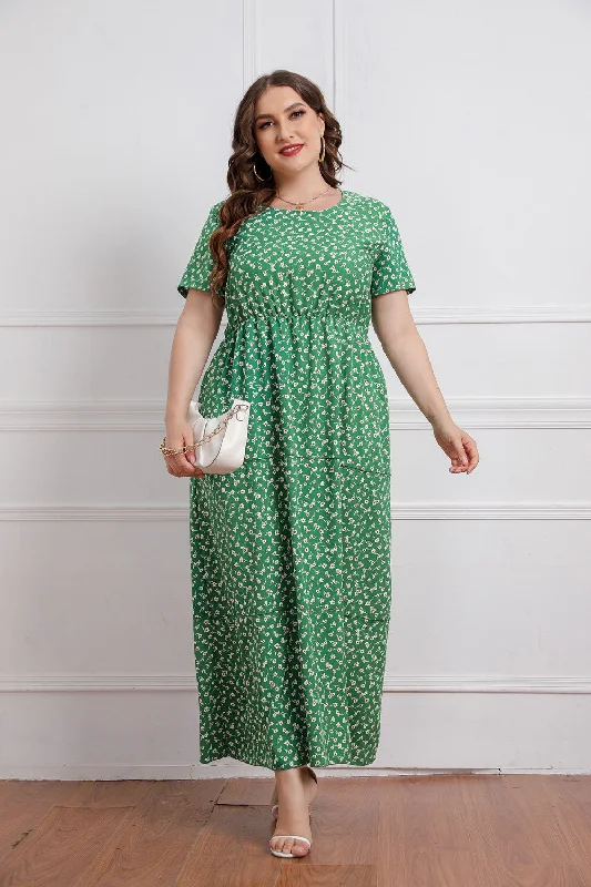 Round Neck Floral Short Sleeve Dress