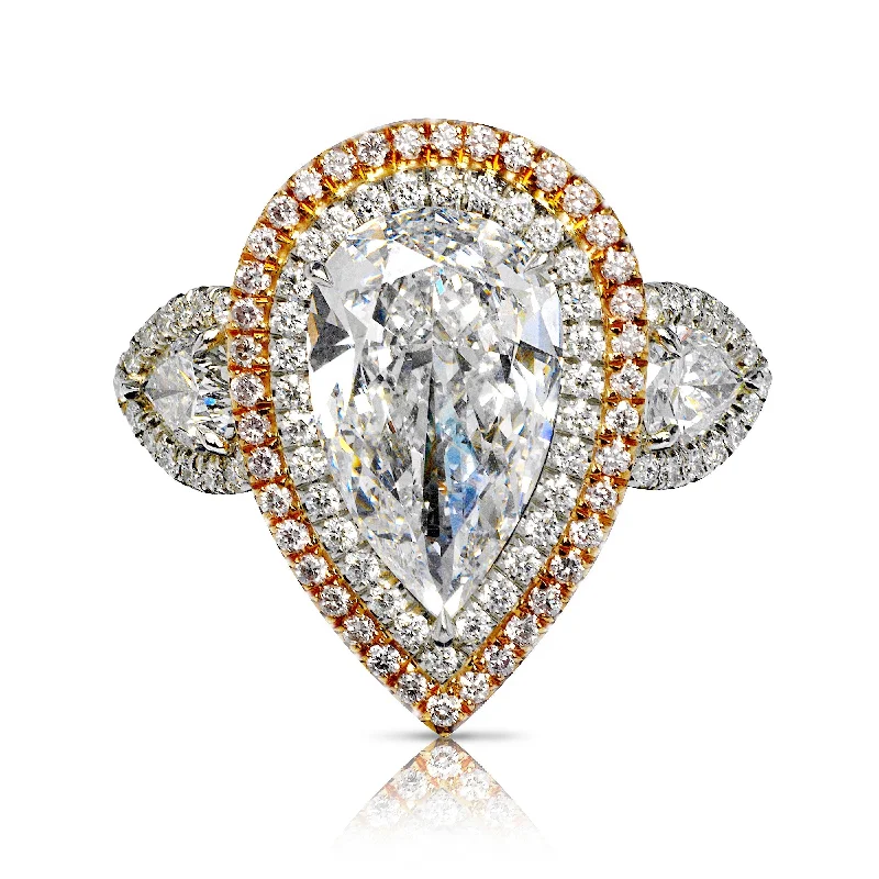 Channel - Set Women's Diamond Rings with Diamonds Securely Held in a Metal Groove for DurabilityVALERY 7 CARAT PEAR SHAPED E COLOR VS1 CLARITY DIAMOND ENGAGEMENT RING PLATINUM & 18K GOLD GIA CERTIFIED 6 CT E VS1 BY MIKE NEKTA