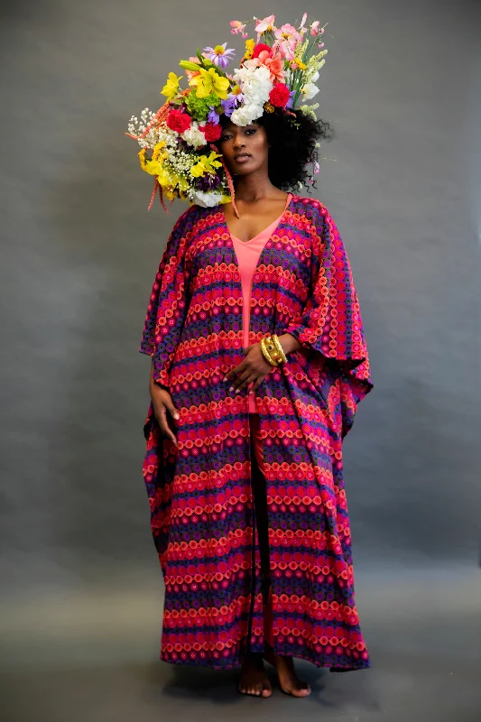 V - neck cover ups for a flattering necklinePLUS SIZE BRIGHT CROCHET DUSTER- JIBRI