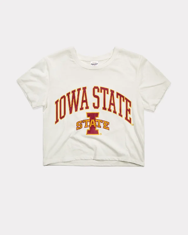 Button - Down Women's Cotton Crop Top in Denim Blue for a Classic and Versatile LookWomen's Iowa State University Varsity Arch Vintage White Crop Top Button - Down Women's Cotton Crop Top in Denim Blue for a Classic and Versatile LookWomen's Iowa State University Varsity Arch Vintage White Crop Top