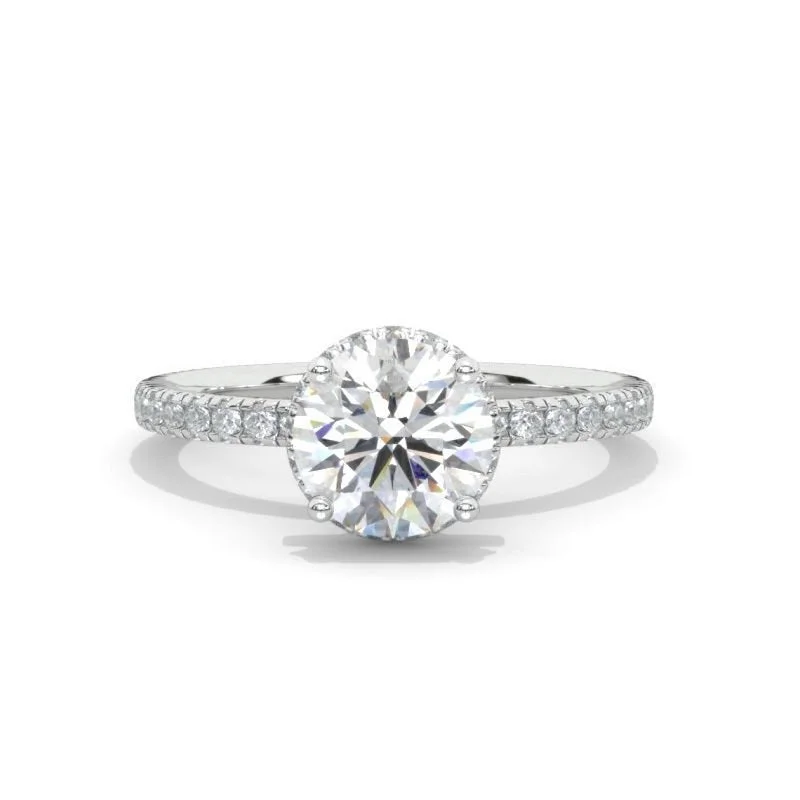 Men's Tanzanite Engagement Rings in Palladium with a Three - Stone Arrangement2 Carat Round Moissanite Hidden Halo Engagement Ring, Four Prongs Moissanite Ring, Victorian 14K White Gold Ring