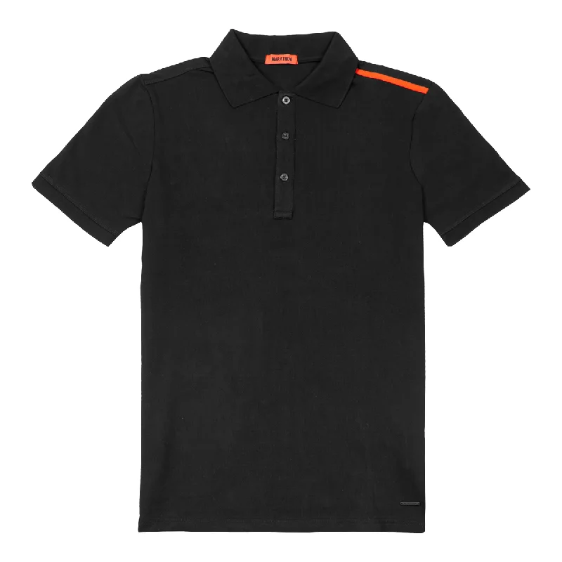 Striped linen blend polo shirt for summer beach partiesTMC Contrast Shoulder Polo - Black/Red Striped linen blend polo shirt for summer beach partiesTMC Contrast Shoulder Polo - Black/Red