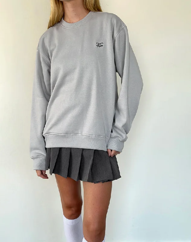 Printed Graphic Women Long Sleeve Top with a Bold StatementTillie Sweatshirt in Lunar Rock with Ocean Storm Bow Embroidery Printed Graphic Women Long Sleeve Top with a Bold StatementTillie Sweatshirt in Lunar Rock with Ocean Storm Bow Embroidery