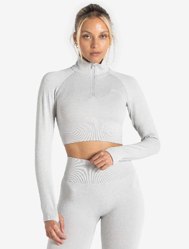 Velvet Women's Crop Top in Purple for a Luxurious and Rich - Hued Winter LookCore Seamless Crop 1/2 Zip - Grey Marl Velvet Women's Crop Top in Purple for a Luxurious and Rich - Hued Winter LookCore Seamless Crop 1/2 Zip - Grey Marl