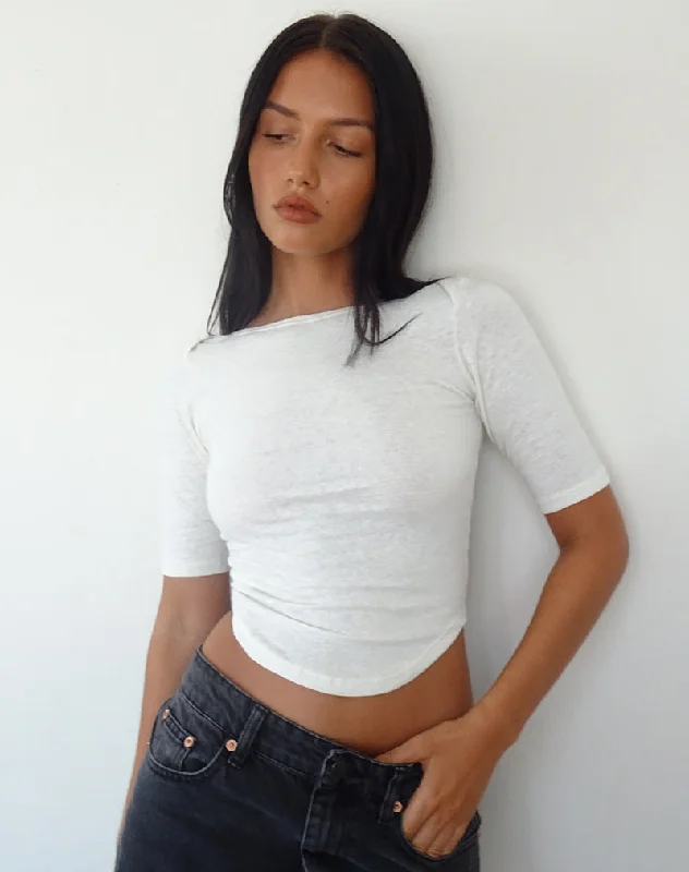 Ruffled Cuff Women Long Sleeve Top with a Feminine TouchRalda Curved Hem Top in Cotton Hemp White Ruffled Cuff Women Long Sleeve Top with a Feminine TouchRalda Curved Hem Top in Cotton Hemp White
