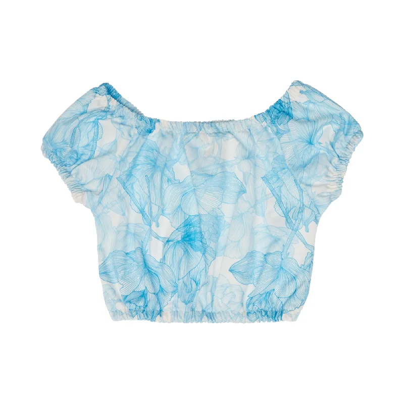 Puff - Sleeve Women's Crop Top in Pastel Green for a Retro and Fashion - Forward OutfitGIRL'S CROP TOP FLOWERS BLUE Puff - Sleeve Women's Crop Top in Pastel Green for a Retro and Fashion - Forward OutfitGIRL'S CROP TOP FLOWERS BLUE