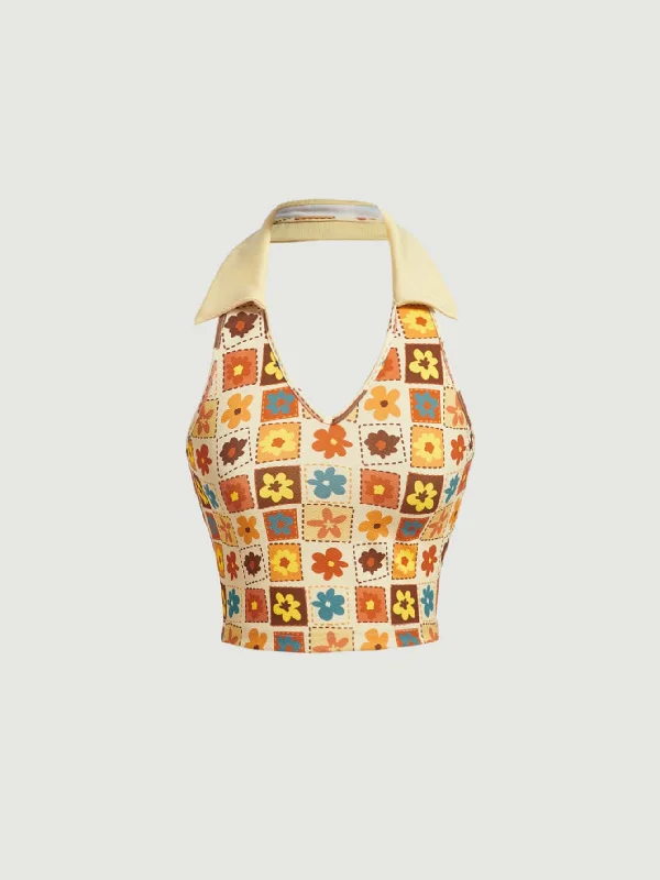 Modern - designed halter top with geometric patterns for a contemporary feelSHEIN MOD Floral Print Halter Top Modern - designed halter top with geometric patterns for a contemporary feelSHEIN MOD Floral Print Halter Top