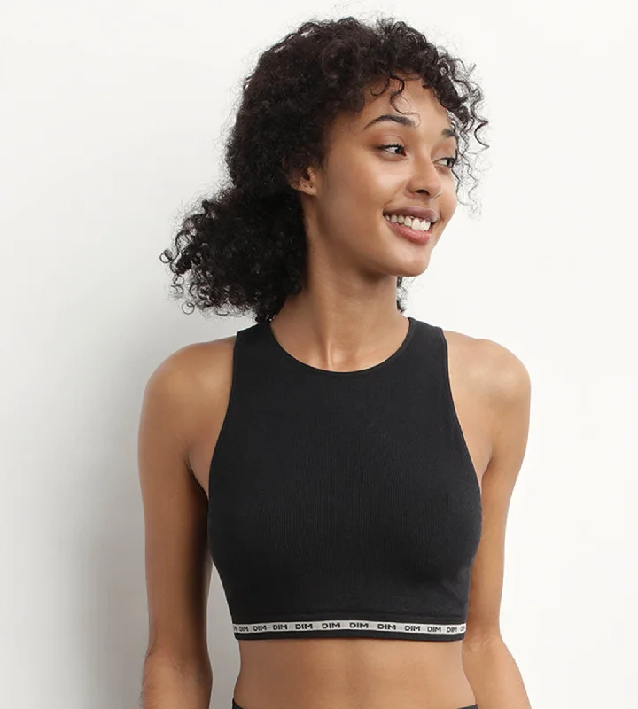 Off - Shoulder Women's Crop Top in Navy for a Chic and Trendy Beach EnsembleCrop top en modal polyamide côtelée sans couture Noir Dim Icons Seamless Off - Shoulder Women's Crop Top in Navy for a Chic and Trendy Beach EnsembleCrop top en modal polyamide côtelée sans couture Noir Dim Icons Seamless