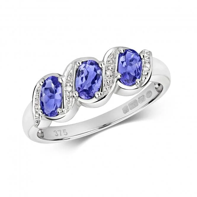 Open - Band Fashion Rings in Sterling Silver with Gemstone InlaysDiamond & 3 Oval Tanzanite Ring RD264WT