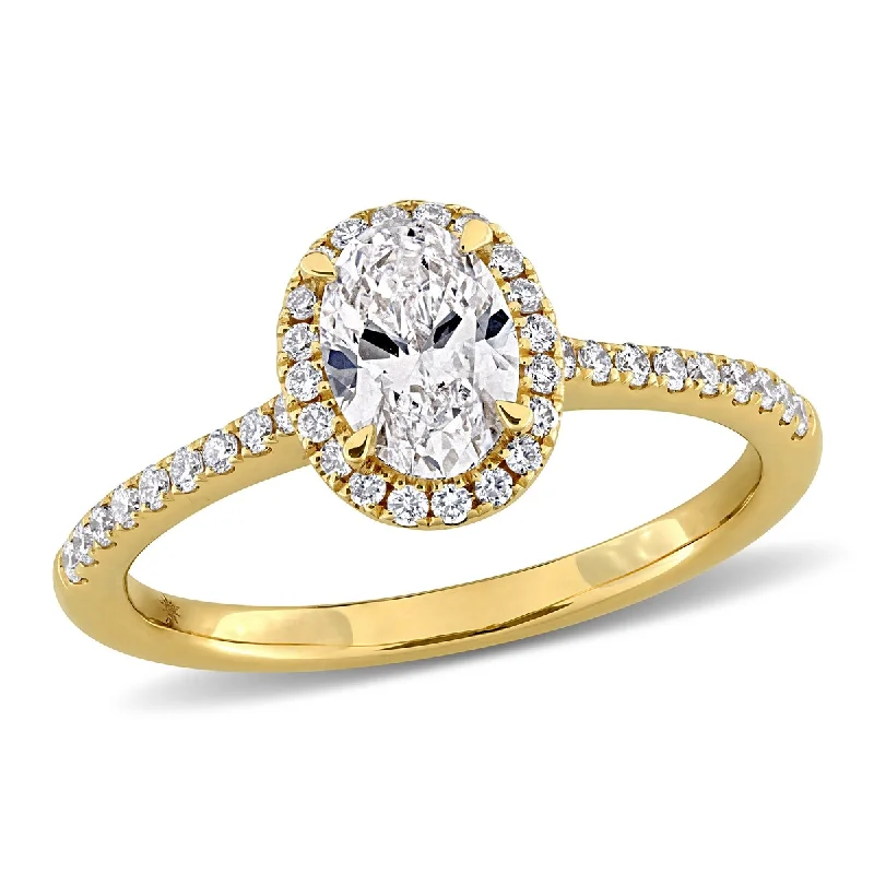 Women's Diamond Rings with Opal Inlays and Diamond Accents for a Mysterious and Iridescent LookCreated Forever 1ct TW Oval Round-Cut Lab-Grown Diamond Halo Engagement Ring in 14k Yellow Gold