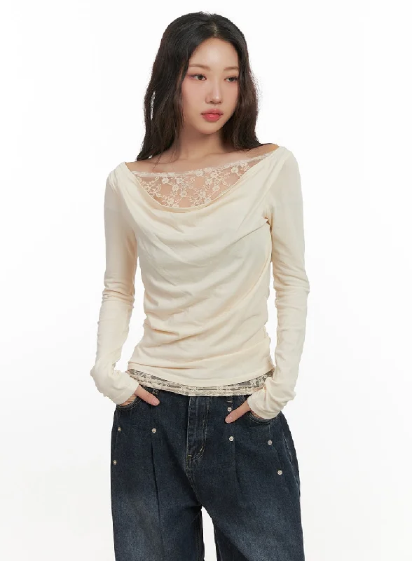 Organic Cotton Women Long Sleeve Top for Eco - Friendly ComfortLace Detail Cowl Neck Top CN426 Organic Cotton Women Long Sleeve Top for Eco - Friendly ComfortLace Detail Cowl Neck Top CN426