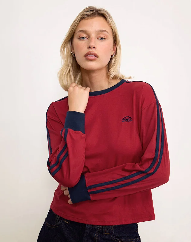 Thermal Women Long Sleeve Top for Extra Warmth in WinterPrata Long Sleeve Top in Adrenaline Red with Navy Binding Thermal Women Long Sleeve Top for Extra Warmth in WinterPrata Long Sleeve Top in Adrenaline Red with Navy Binding