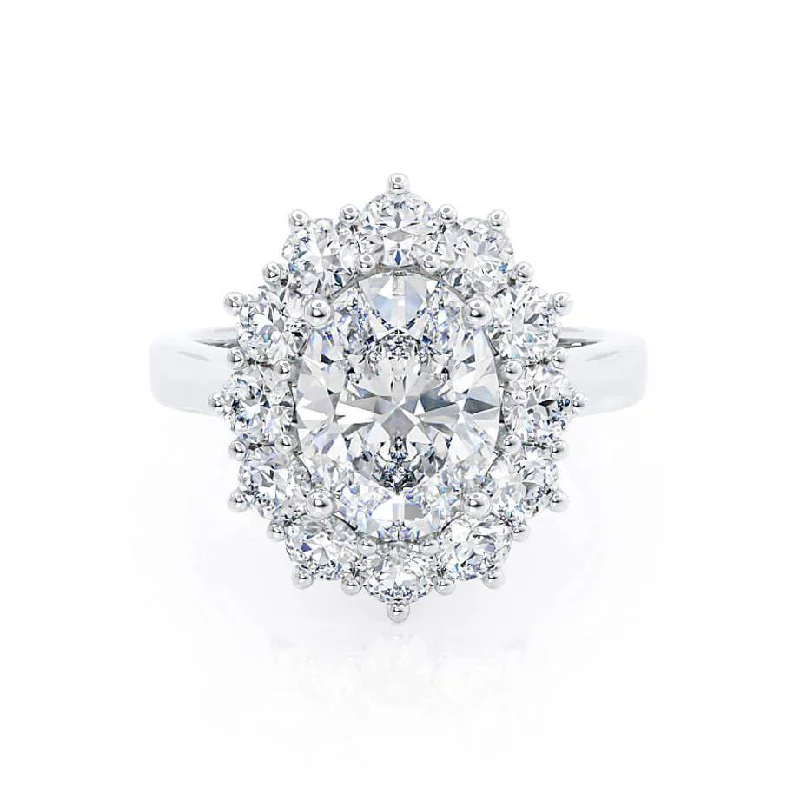 Pink diamond engagement ring in a rose - gold band with white - gold accentsDIANA - Iconic Oval Lab Diamond 18k White Gold Halo