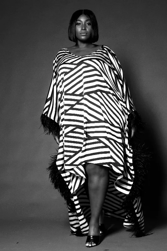 Round - neck cover ups for a classic and simple look(Sample) JIBRI Graphic Feather Trimmed Kaftan (One of a Kind) Round - neck cover ups for a classic and simple look(Sample) JIBRI Graphic Feather Trimmed Kaftan (One of a Kind)