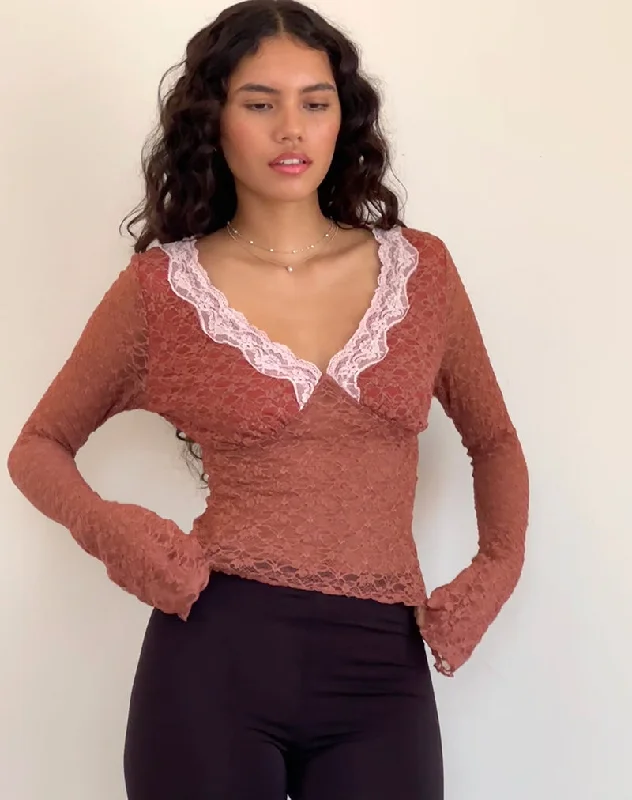 Metallic Accent Women Long Sleeve Top for a Glamorous LookChantal Long Sleeve Lace Top in Withered Rose Metallic Accent Women Long Sleeve Top for a Glamorous LookChantal Long Sleeve Lace Top in Withered Rose