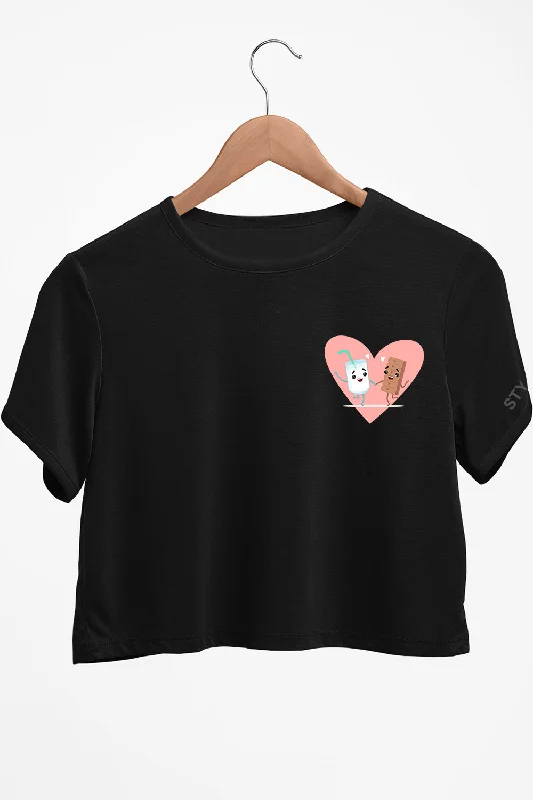 Backless Women's Crop Top in Black for a Sensual and Alluring Evening OutfitMilk And Cookie Graphic Printed Black Crop Top Backless Women's Crop Top in Black for a Sensual and Alluring Evening OutfitMilk And Cookie Graphic Printed Black Crop Top
