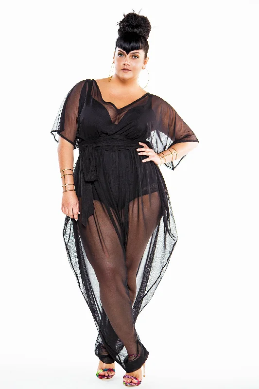 Geometric - pattern cover ups for a modern and trendy appearanceV Neck Sheer Jumpsuit Geometric - pattern cover ups for a modern and trendy appearanceV Neck Sheer Jumpsuit