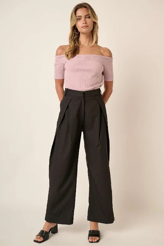 Cigarette Style Women's Printed Linen Blend Pants for Casual DaysMittoshop Deep Pleated High Waisted Wide Leg Pants Cigarette Style Women's Printed Linen Blend Pants for Casual DaysMittoshop Deep Pleated High Waisted Wide Leg Pants