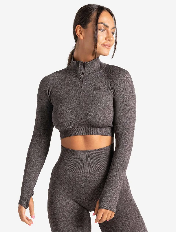 Sleeveless Women's Linen Crop Top in Natural for a Breathable and Casual Summer StyleCore Seamless Crop 1/2 Zip - Brown Marl Sleeveless Women's Linen Crop Top in Natural for a Breathable and Casual Summer StyleCore Seamless Crop 1/2 Zip - Brown Marl