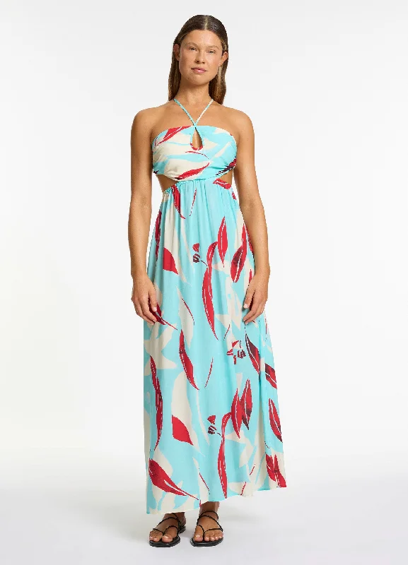 Sustainable organic cotton cover ups for eco - conscious beach loversFauna Gathered Maxi Dress - Dolce Sustainable organic cotton cover ups for eco - conscious beach loversFauna Gathered Maxi Dress - Dolce