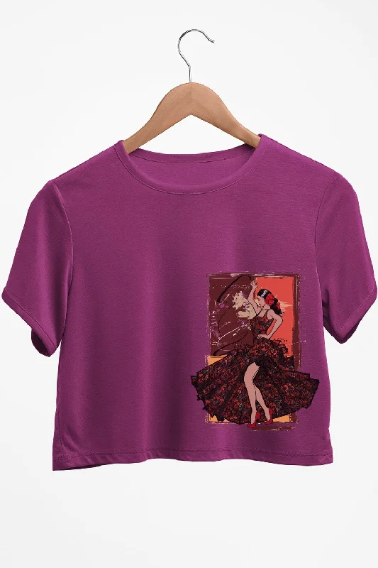 High - Neck Women's Crop Top in Burgundy with Lace Trim for an Elegant and Sophisticated VibeSalsa Dancer Graphic Printed Purple Crop Top High - Neck Women's Crop Top in Burgundy with Lace Trim for an Elegant and Sophisticated VibeSalsa Dancer Graphic Printed Purple Crop Top