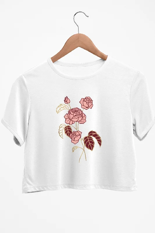 Plunging V - Neck Women's Crop Top in Red for a Bold and Sexy StatementPink Roses Graphic Printed White Crop Top Plunging V - Neck Women's Crop Top in Red for a Bold and Sexy StatementPink Roses Graphic Printed White Crop Top