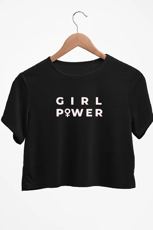 Sports - Style Women's Crop Top in Gray with Moisture - Wicking Fabric for WorkoutsGirl Power Graphic Printed Black Crop Top Sports - Style Women's Crop Top in Gray with Moisture - Wicking Fabric for WorkoutsGirl Power Graphic Printed Black Crop Top