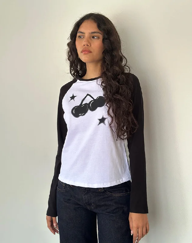 Cable - Knit Women Long Sleeve Top with a Cozy TextureKyiato Top in White and Black Cherry Print Cable - Knit Women Long Sleeve Top with a Cozy TextureKyiato Top in White and Black Cherry Print
