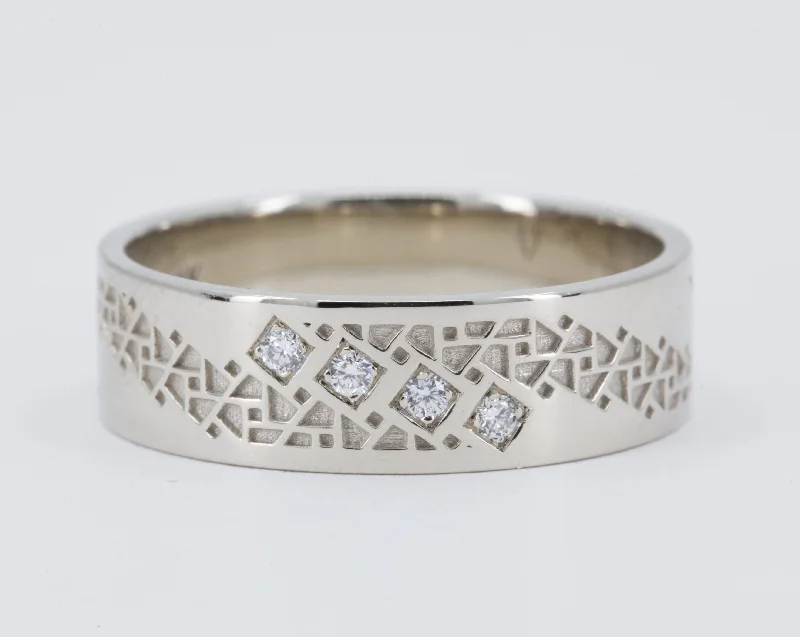 Radiant - cut diamond engagement ring with a bezel - set center stone in 18K yellow goldMen's Geometric Squares Wedding Ring with Diamonds Radiant - cut diamond engagement ring with a bezel - set center stone in 18K yellow goldMen's Geometric Squares Wedding Ring with Diamonds