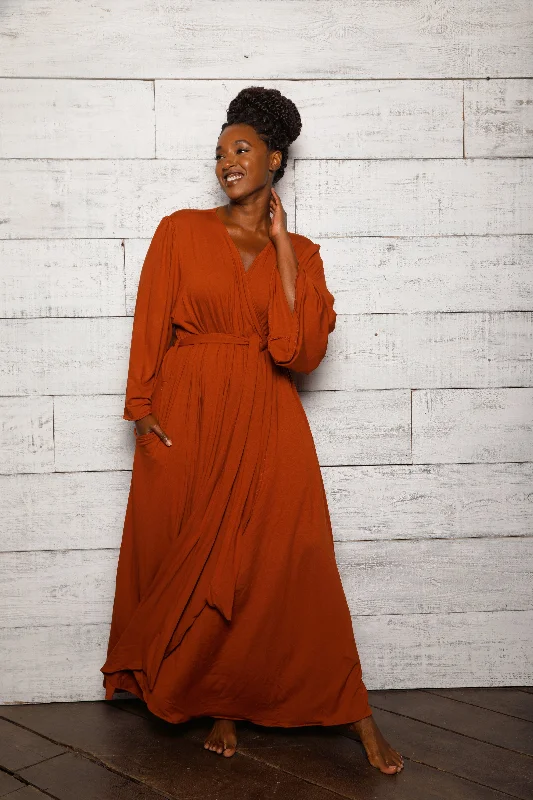 Mock - neck cover ups for a more modern and stylish silhouettePLUS SIZE NUTMEG ROBE- JIBRI Mock - neck cover ups for a more modern and stylish silhouettePLUS SIZE NUTMEG ROBE- JIBRI