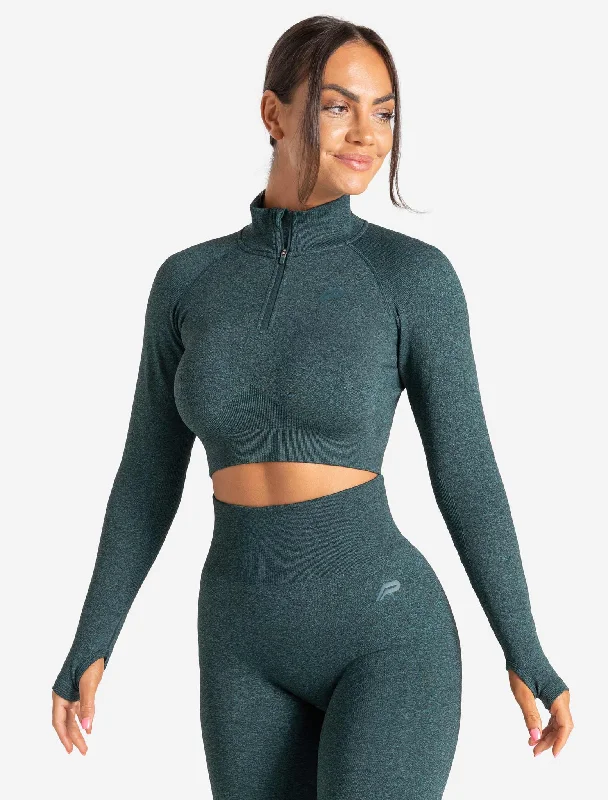 Button - Down Women's Cotton Crop Top in Denim Blue for a Classic and Versatile LookCore Seamless Crop 1/2 Zip - Teal Marl Button - Down Women's Cotton Crop Top in Denim Blue for a Classic and Versatile LookCore Seamless Crop 1/2 Zip - Teal Marl
