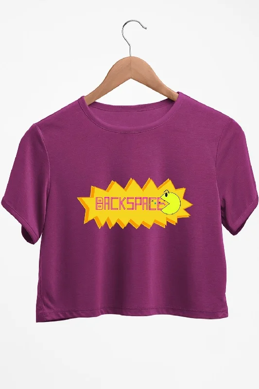 Off - Shoulder Women's Crop Top in Navy for a Chic and Trendy Beach EnsembleBackspace Graphic Printed Purple Crop Top Off - Shoulder Women's Crop Top in Navy for a Chic and Trendy Beach EnsembleBackspace Graphic Printed Purple Crop Top