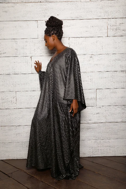 Button - down cover ups for a versatile and easy - to - wear optionSilver Studded Maxi Kaftan- Jibri Button - down cover ups for a versatile and easy - to - wear optionSilver Studded Maxi Kaftan- Jibri