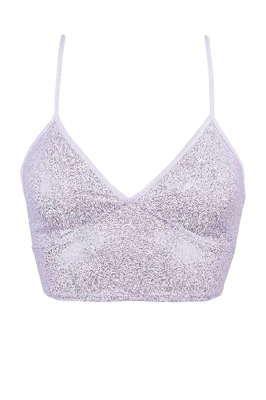 Plus - Size Women's Ruffled Crop Top in Pink for a Feminine and Flirty AppearanceBustier Holographic Crop top / HOLO WHITE Plus - Size Women's Ruffled Crop Top in Pink for a Feminine and Flirty AppearanceBustier Holographic Crop top / HOLO WHITE