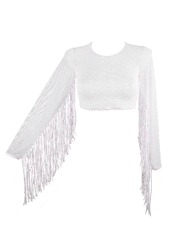 Velvet Women's Crop Top in Purple for a Luxurious and Rich - Hued Winter LookCrop Top Fringe Long Sleeve Mesh T-Shirt / White Rave Top Velvet Women's Crop Top in Purple for a Luxurious and Rich - Hued Winter LookCrop Top Fringe Long Sleeve Mesh T-Shirt / White Rave Top
