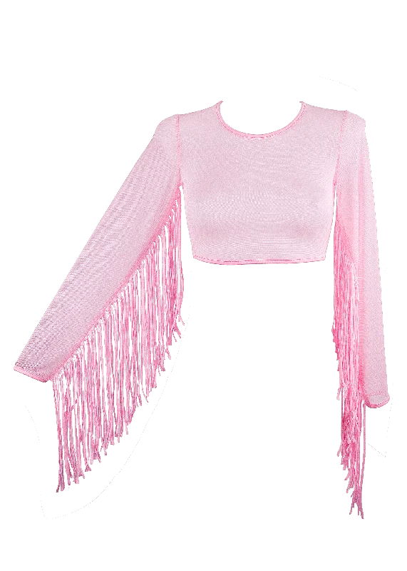 Striped Women's Crop Top in Navy and White for a Nautical and Timeless StyleCrop Top Fringe Long Sleeve Mesh T-Shirt / Baby Pink Rave Top Striped Women's Crop Top in Navy and White for a Nautical and Timeless StyleCrop Top Fringe Long Sleeve Mesh T-Shirt / Baby Pink Rave Top