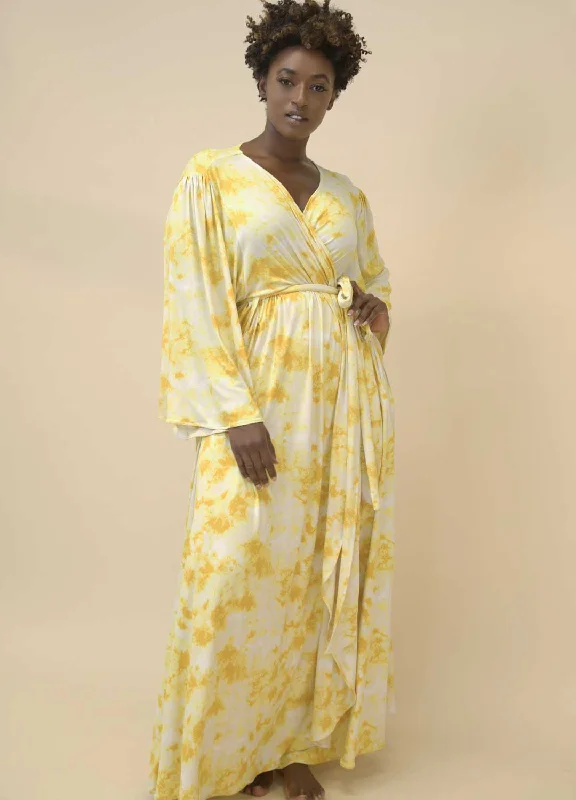 Sustainable organic cotton cover ups for eco - conscious beach loversYellow Swirl Robe Sustainable organic cotton cover ups for eco - conscious beach loversYellow Swirl Robe