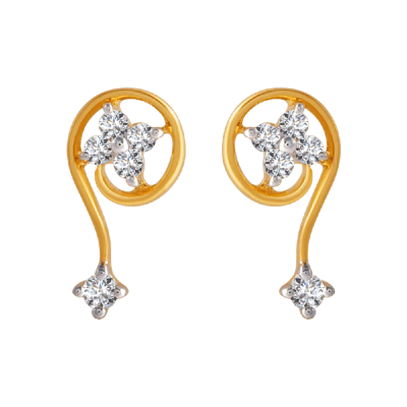 Vintage - Style Women's Diamond Rings with Floral - Engraved Bands and Multiple Diamond Accents18KT (750) Yellow Gold And Diamond Clip-on Earrings For Women